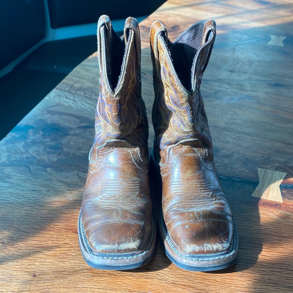 Justin Boots Kids Brown Leather Boots boys 12 D - Picture 8 of 8
